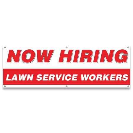 Signmission Now Hiring Lawn Service Workers Banner Apply Inside Accepting Application Single Sided B-72-30267